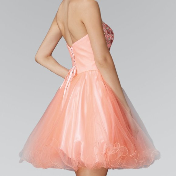 NEW SLEEVELESS STRAPLESS BABY DOLL DRESS EMBROIDERED WITH RHINESTONES GS2132